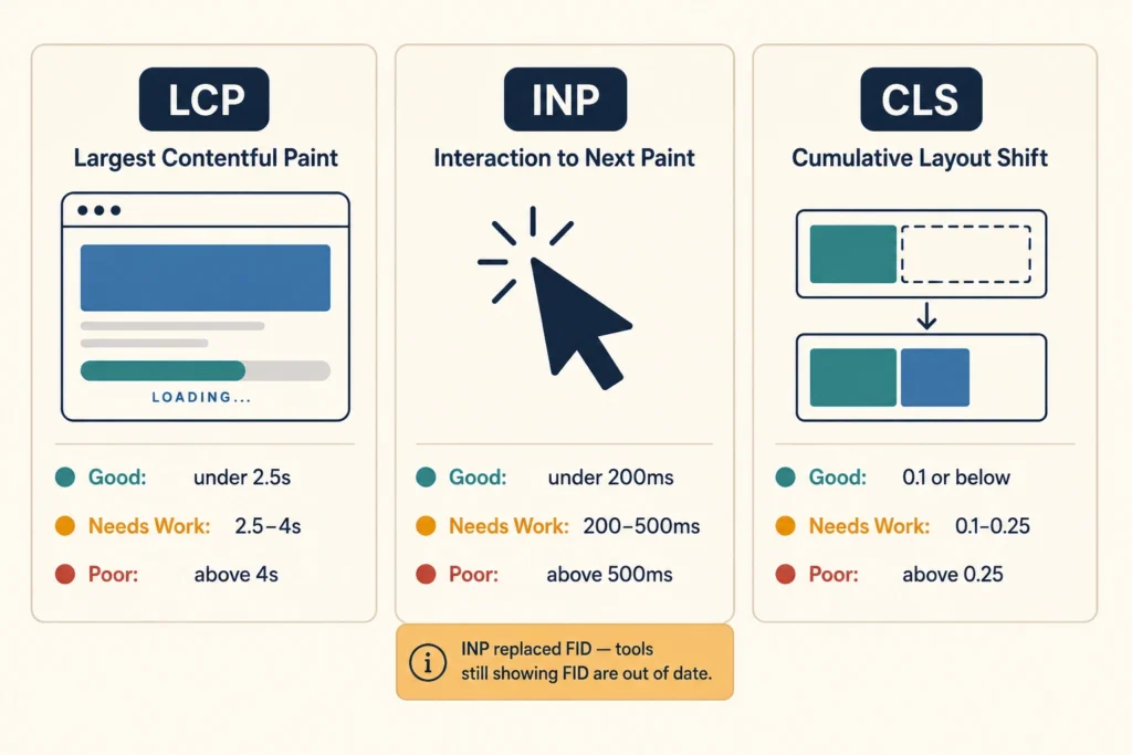 The Three Core Web Vitals Metrics Every Analysis Measures