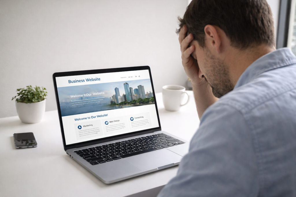 User appearing frustrated while viewing an old website