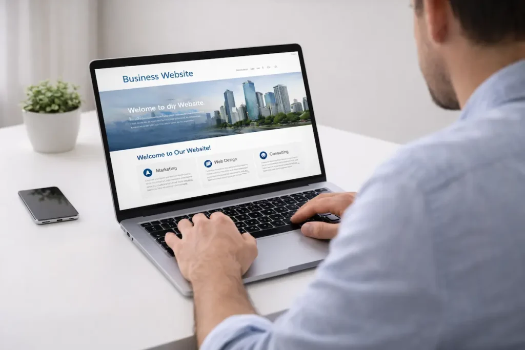 Web designer working with a client on a modern website